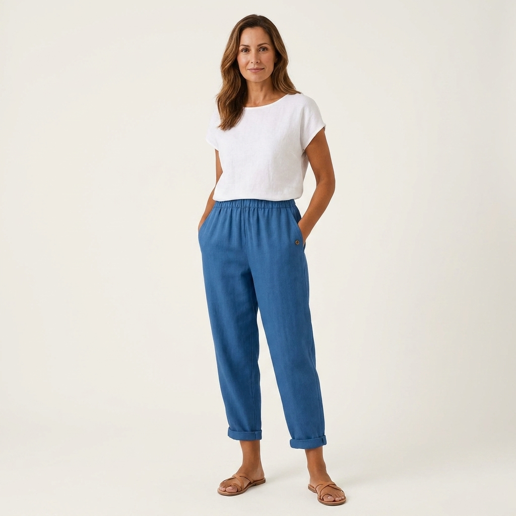 Carolina | Cotton-Linen Tapered Pants with Rolled Cuffs & Side Pockets