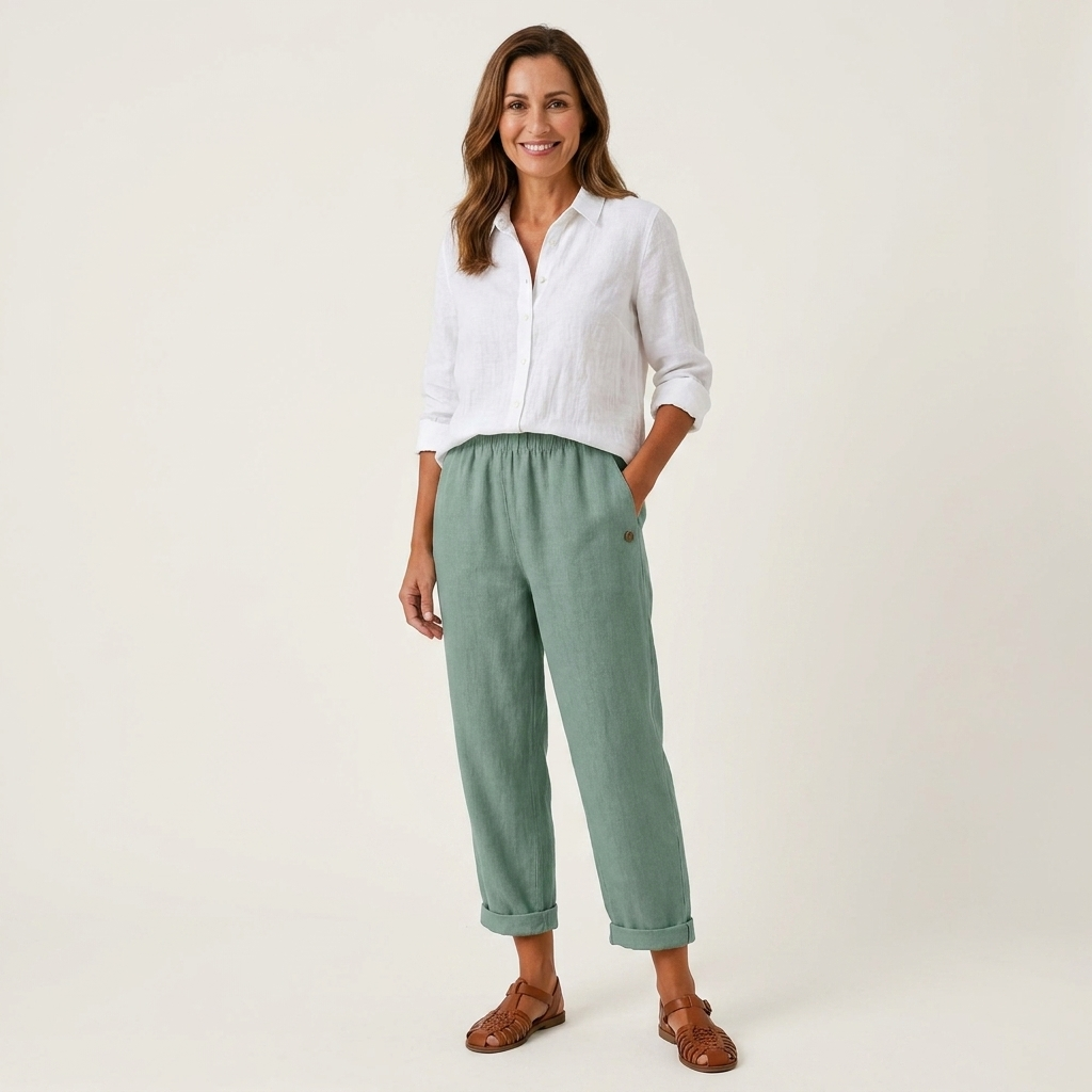 Carolina | Cotton-Linen Tapered Pants with Rolled Cuffs & Side Pockets