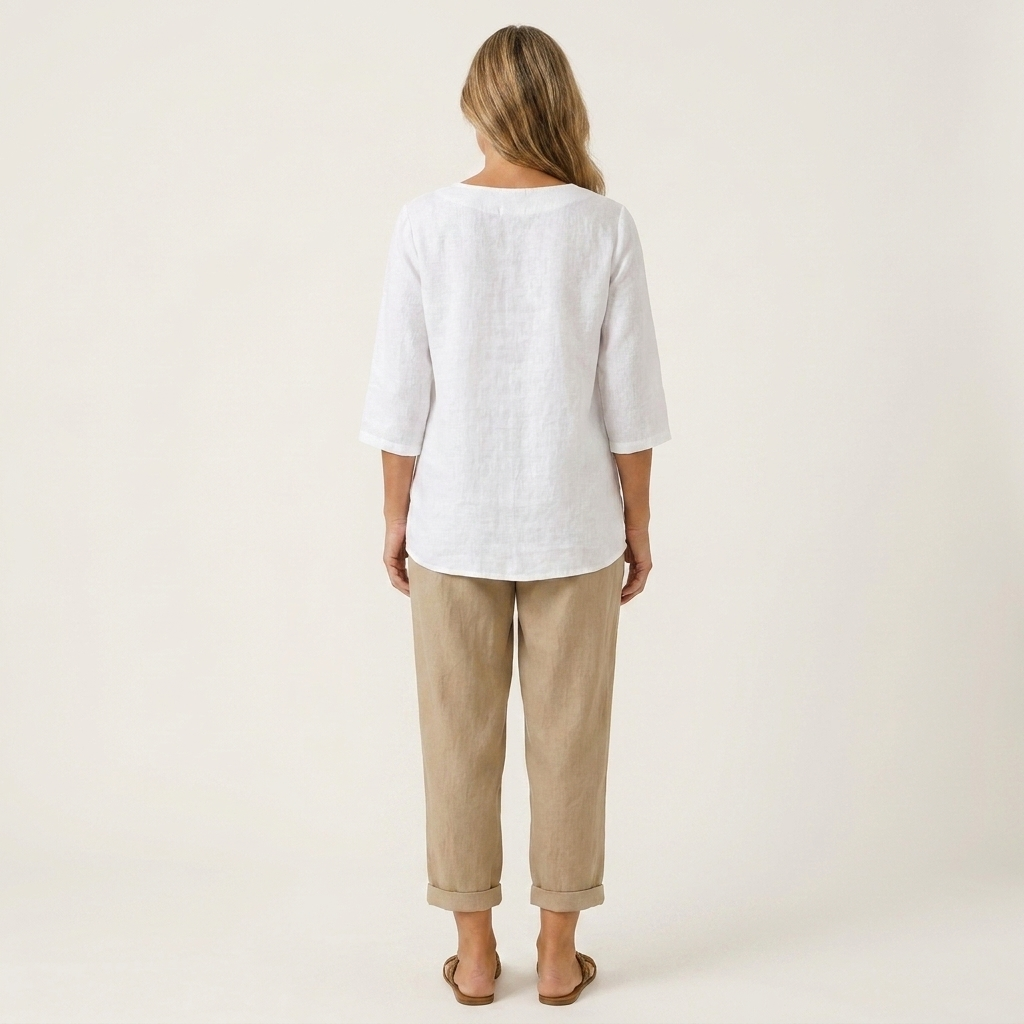 Carolina | Cotton-Linen Tapered Pants with Rolled Cuffs & Side Pockets