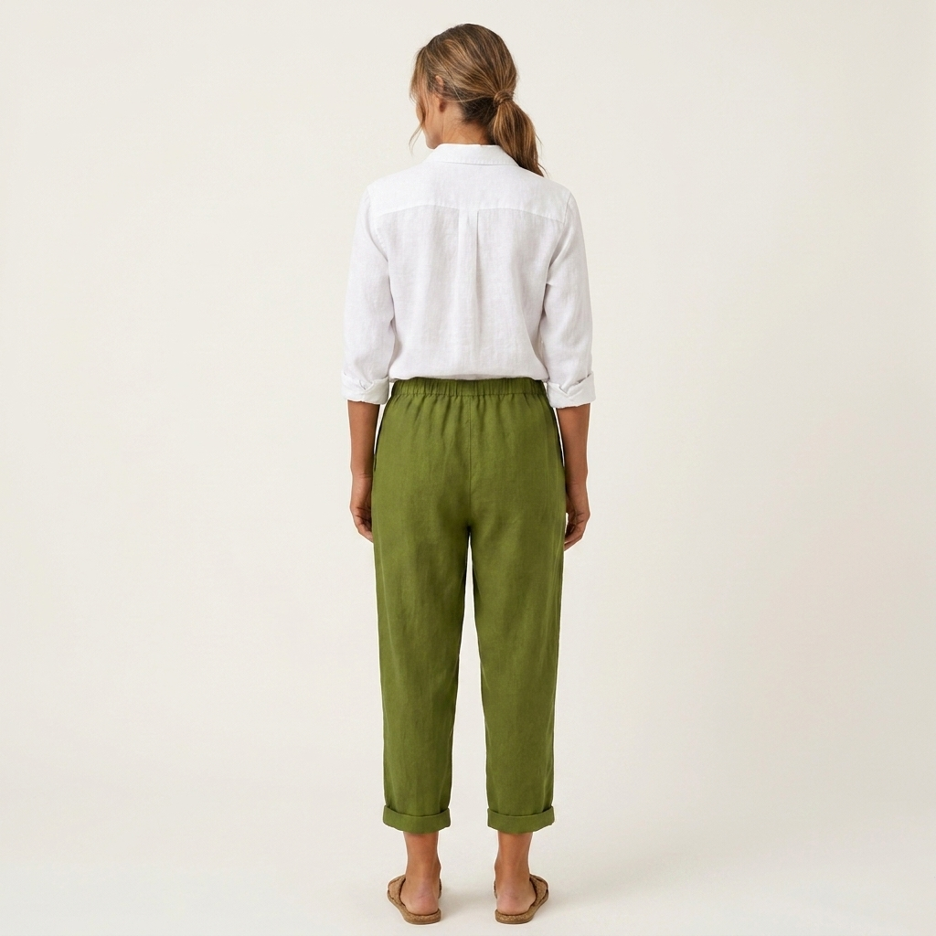 Carolina | Cotton-Linen Tapered Pants with Rolled Cuffs & Side Pockets