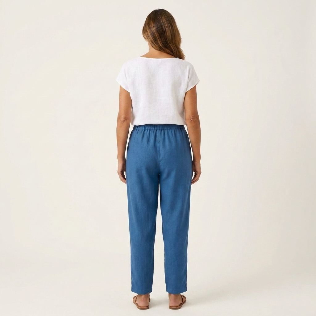 Carolina | Cotton-Linen Tapered Pants with Rolled Cuffs & Side Pockets
