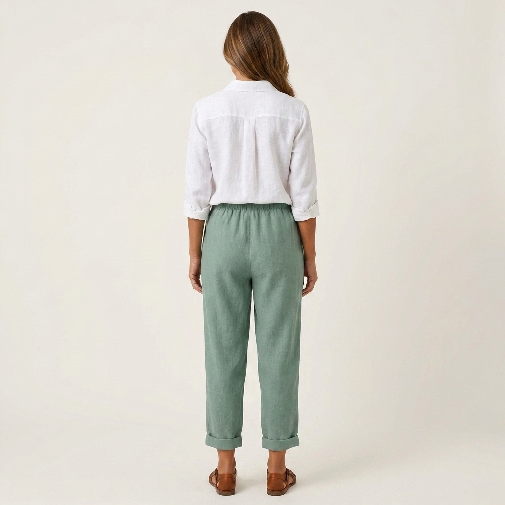 Carolina | Cotton-Linen Tapered Pants with Rolled Cuffs & Side Pockets