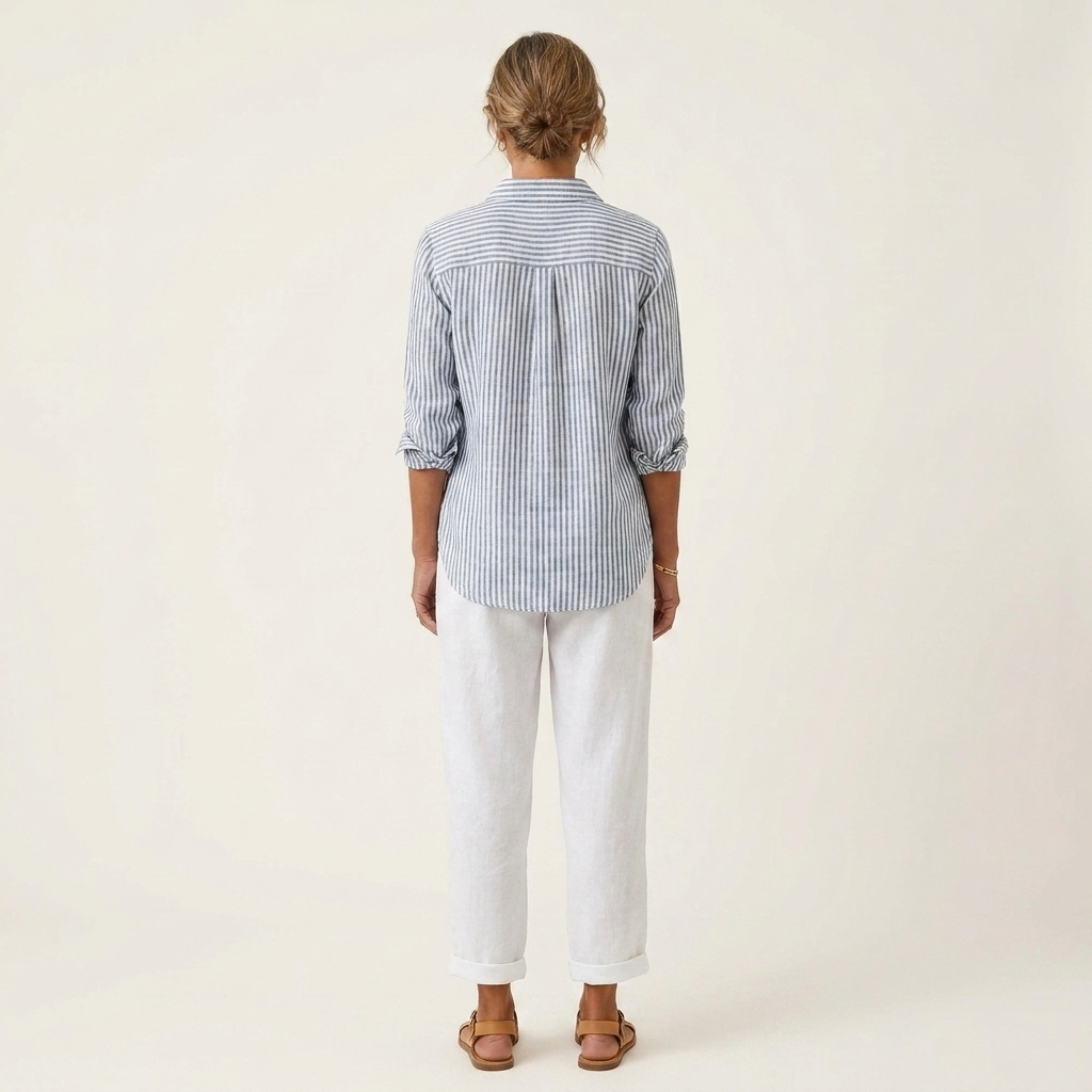 Carolina | Cotton-Linen Tapered Pants with Rolled Cuffs & Side Pockets