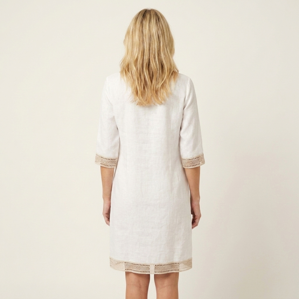 Lorella | Lace-Trim V-Neck Cotton-Linen Knee-Length Dress