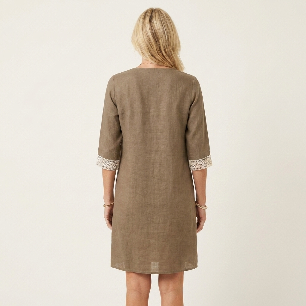 Lorella | Lace-Trim V-Neck Cotton-Linen Knee-Length Dress