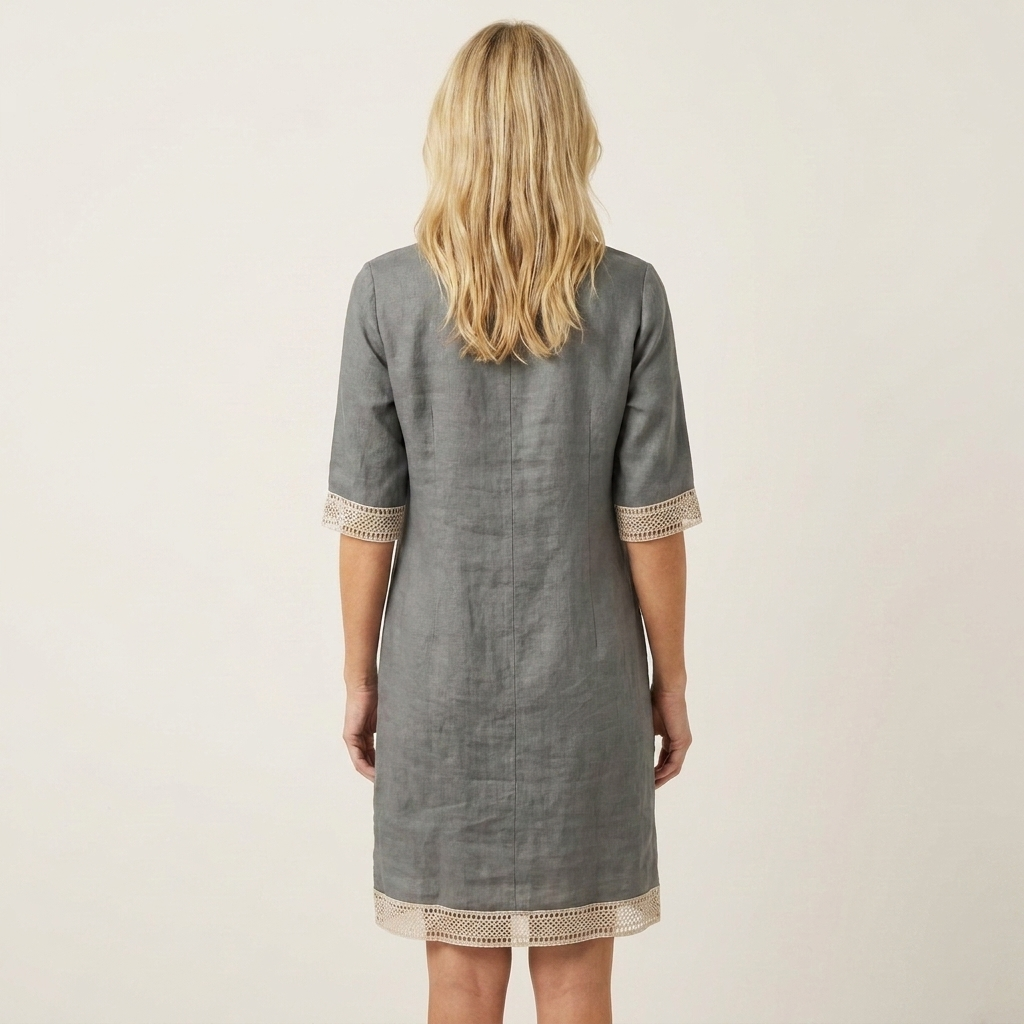 Lorella | Lace-Trim V-Neck Cotton-Linen Knee-Length Dress