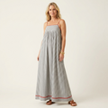 Shella | Striped Spaghetti-Strap Maxi Dress with Contrast Hem & Pockets