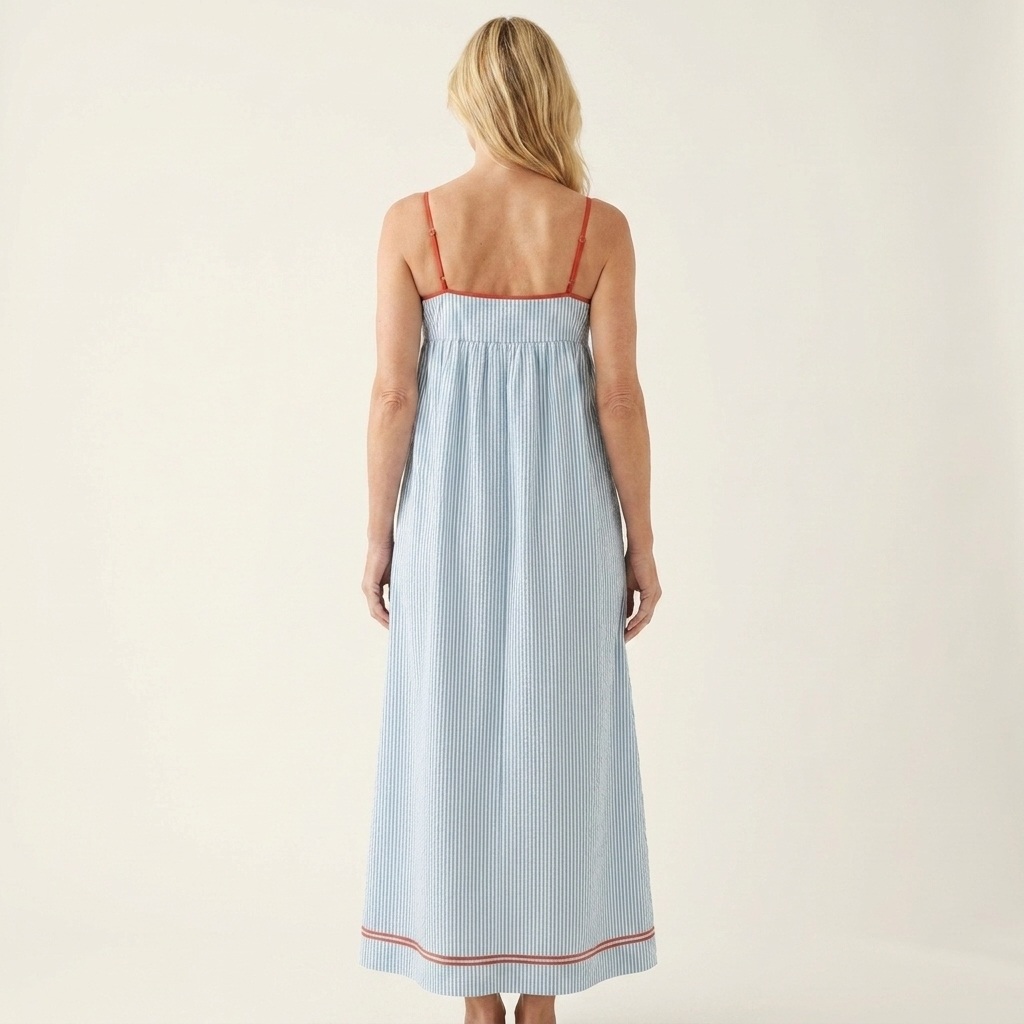 Shella | Striped Spaghetti-Strap Maxi Dress with Contrast Hem & Pockets