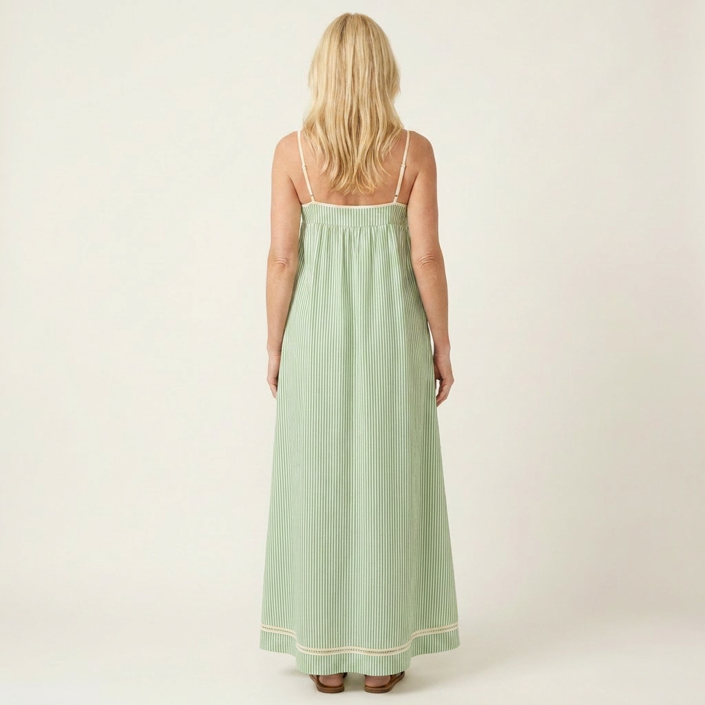Shella | Striped Spaghetti-Strap Maxi Dress with Contrast Hem & Pockets