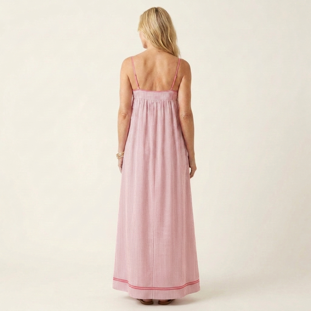 Shella | Striped Spaghetti-Strap Maxi Dress with Contrast Hem & Pockets
