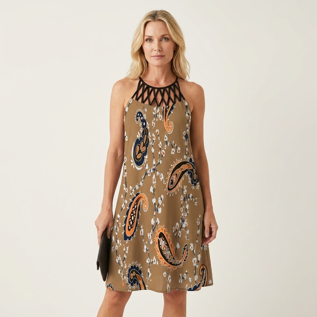 Darnella | Lattice-Neck Printed Sleeveless Mini Dress 7