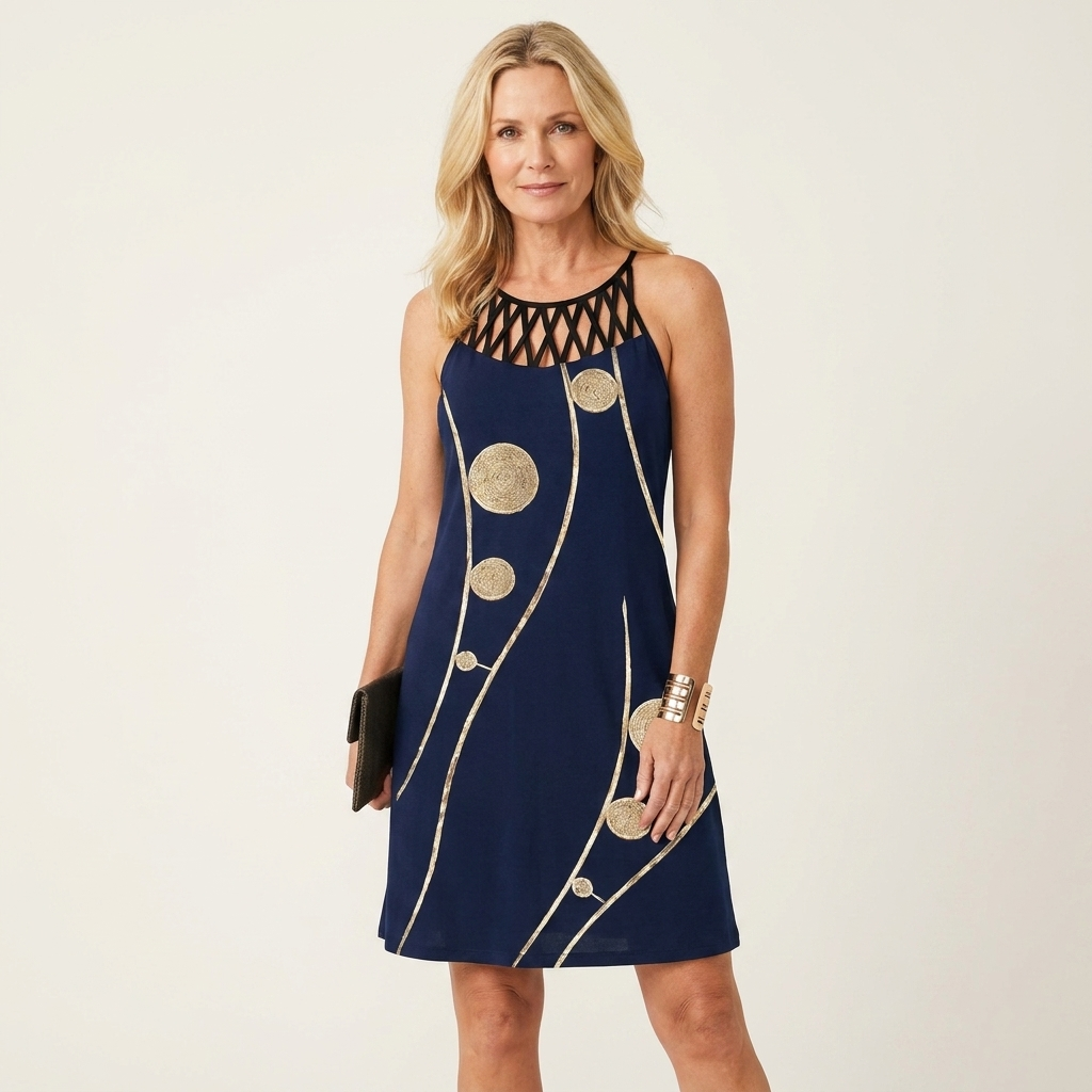 Darnella | Lattice-Neck Printed Sleeveless Mini Dress 13