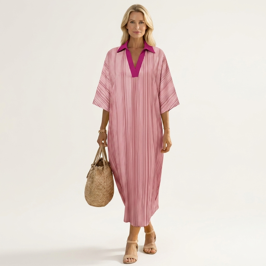 Wonda | Striped V-Neck Collared Kaftan Maxi Dress