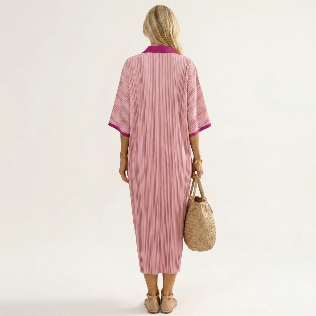 Wonda | Striped V-Neck Collared Kaftan Maxi Dress