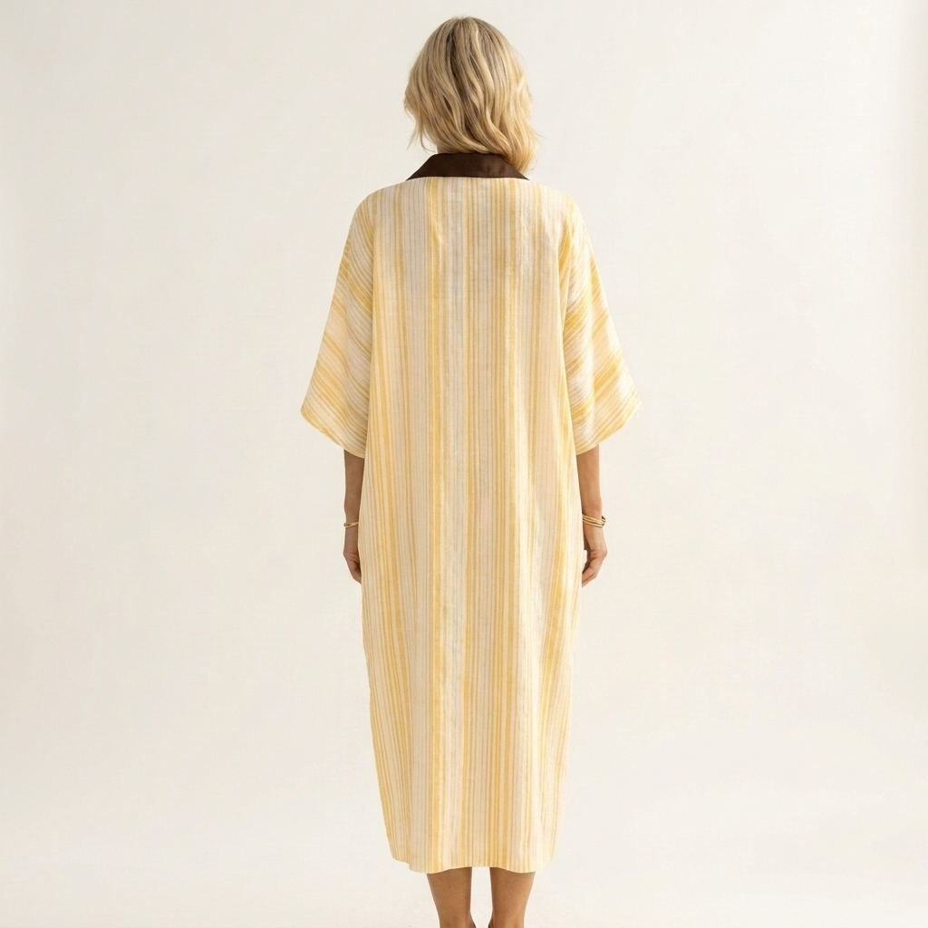 Wonda | Striped V-Neck Collared Kaftan Maxi Dress