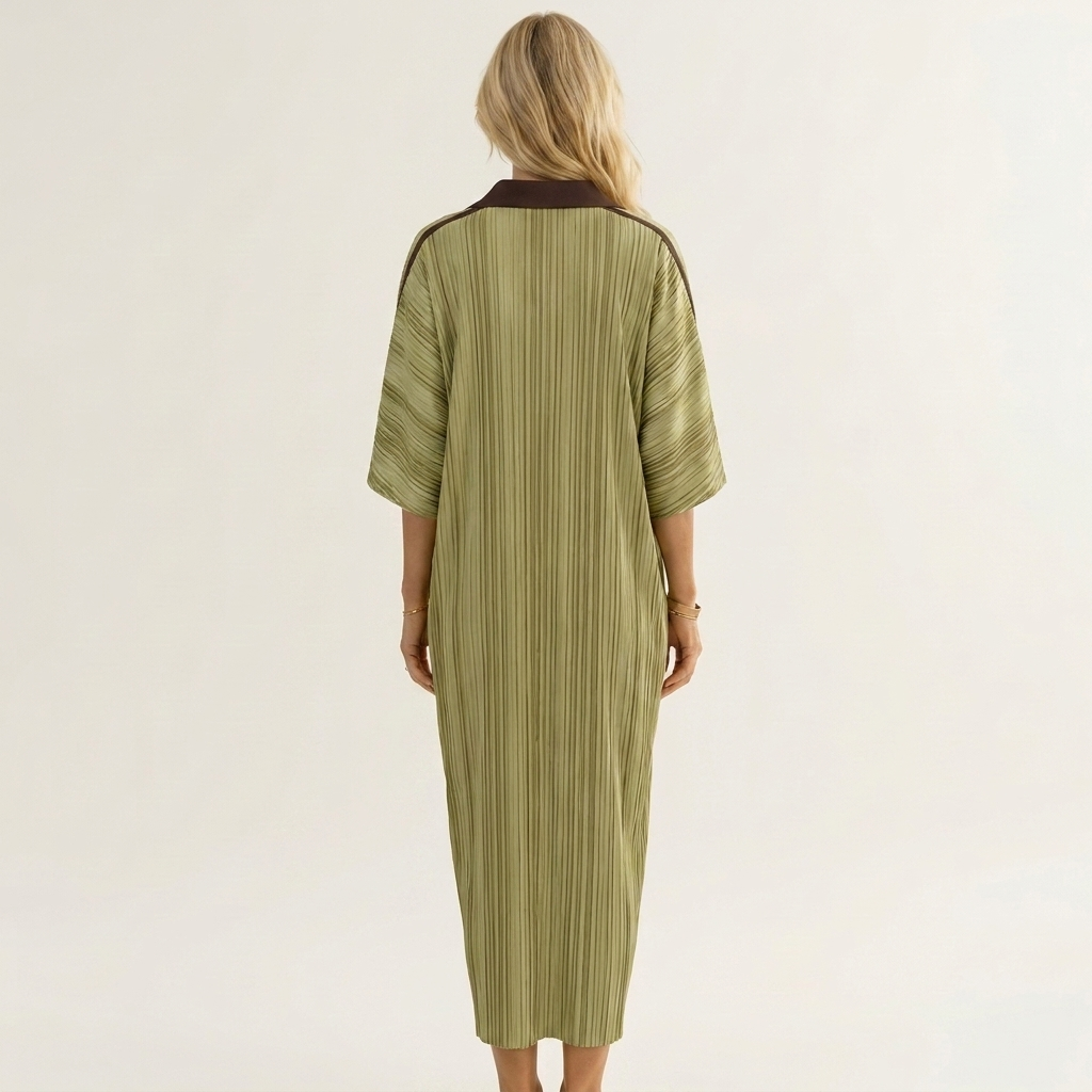 Wonda | Striped V-Neck Collared Kaftan Maxi Dress
