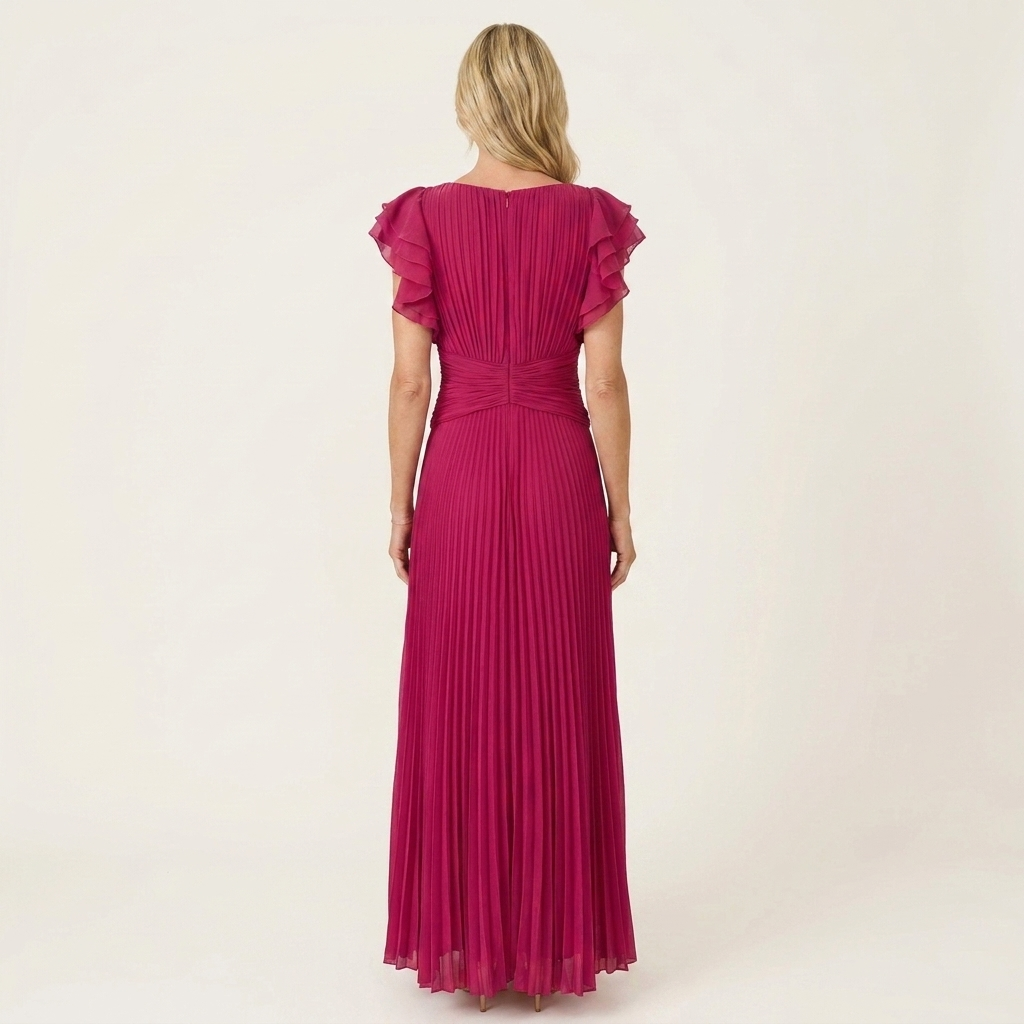 Caithlin | Flutter-Sleeve Twist-Knot Pleated Maxi Dress