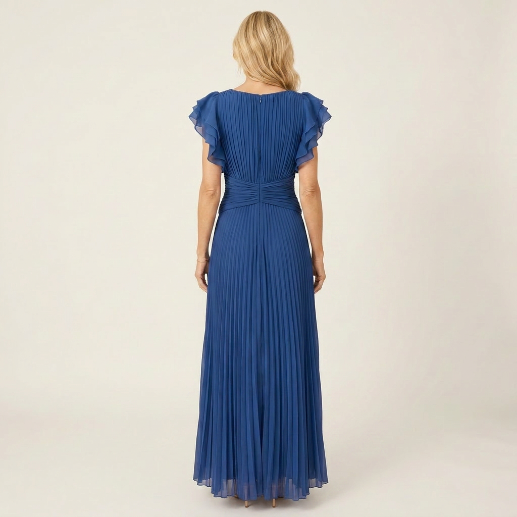 Caithlin | Flutter-Sleeve Twist-Knot Pleated Maxi Dress