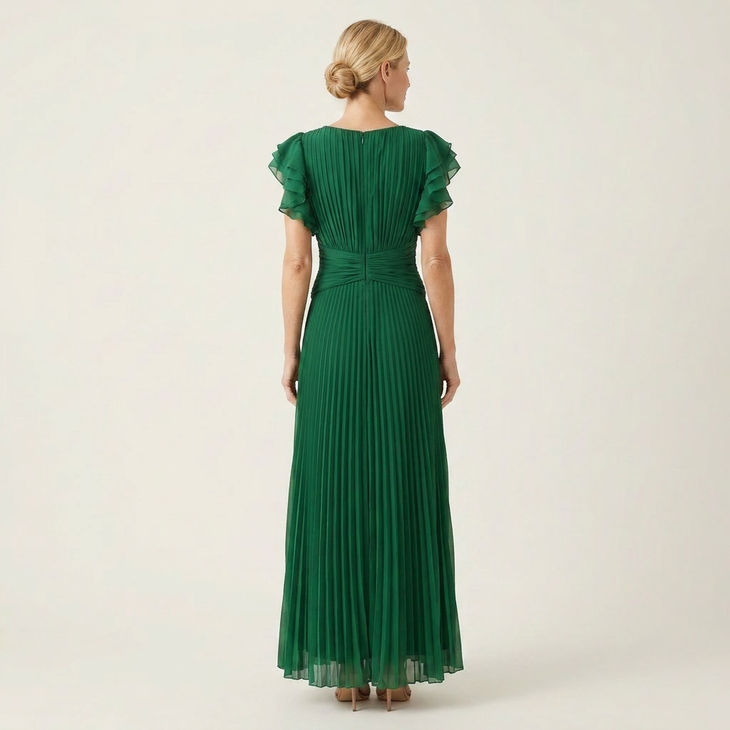 Caithlin | Flutter-Sleeve Twist-Knot Pleated Maxi Dress
