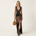 Seliana | Deep V-Neck Ruffle-Strap Bohemian Maxi Dress