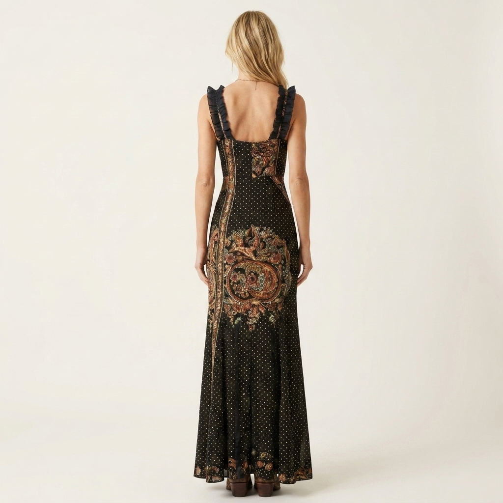 Seliana | Deep V-Neck Ruffle-Strap Bohemian Maxi Dress