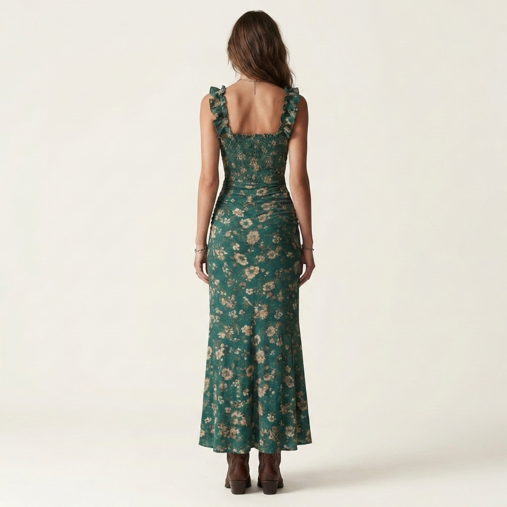 Savanna | Smocked Ruffle-Strap Floral Maxi Dress with Side Slit