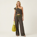 Carlene | One-Shoulder Cropped Top & Wide-Leg Linen-Blend Pants Two-Piece Set