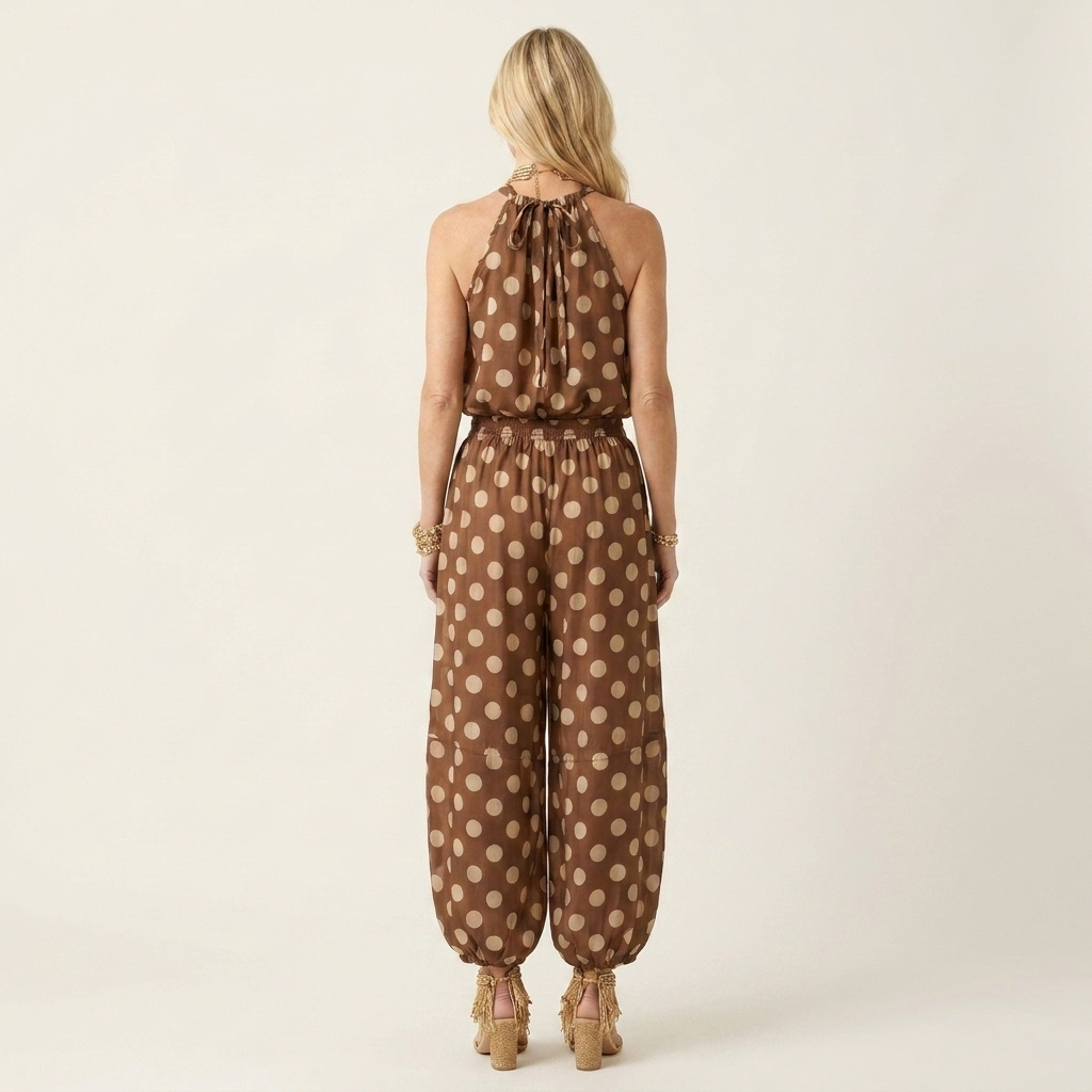 Briella | Halter-Neck Polka-Dot Harem Jumpsuit