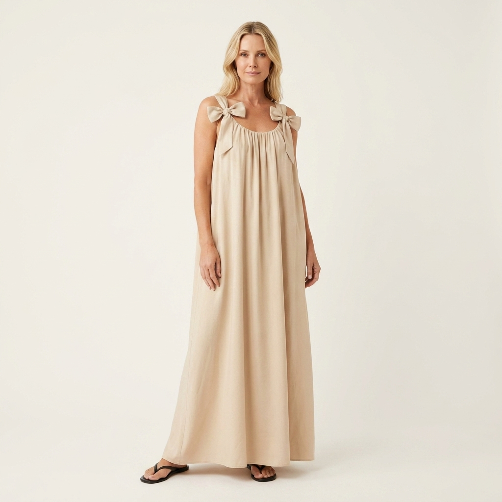 Kayla | Flower-Strap Scoop-Neck Maxi Dress