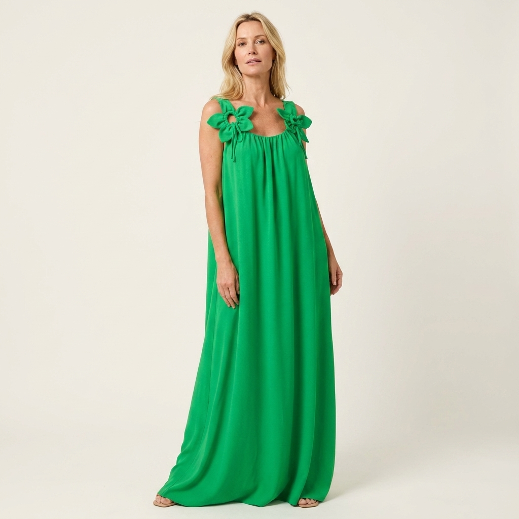 Kayla | Flower-Strap Scoop-Neck Maxi Dress