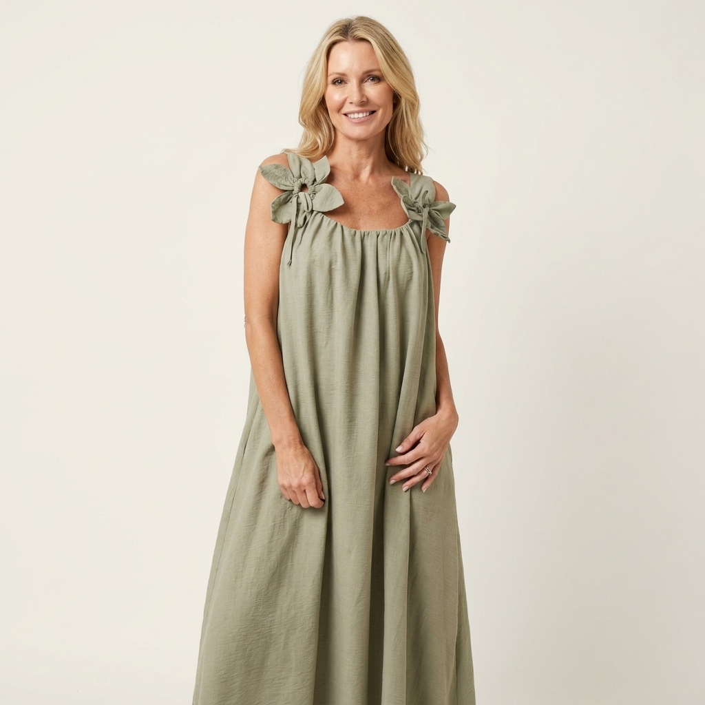 Kayla | Flower-Strap Scoop-Neck Maxi Dress