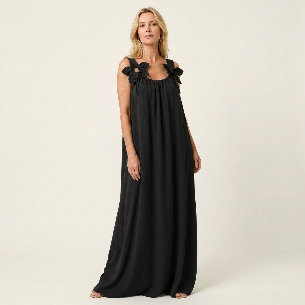 Kayla | Flower-Strap Scoop-Neck Maxi Dress