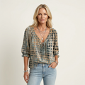 Venice | Ruffle V-Neck Tie-Front Polka-Dot Three-Quarter Sleeve Blouse