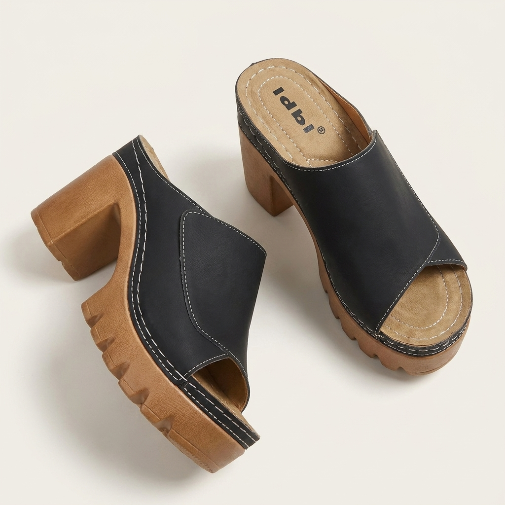 Eviana | Peep-Toe Platform Block Heel Mule Sandal