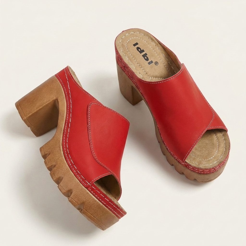 Eviana | Peep-Toe Platform Block Heel Mule Sandal