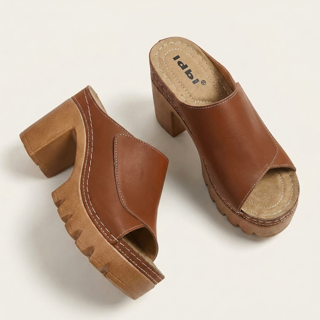 Eviana | Peep-Toe Platform Block Heel Mule Sandal