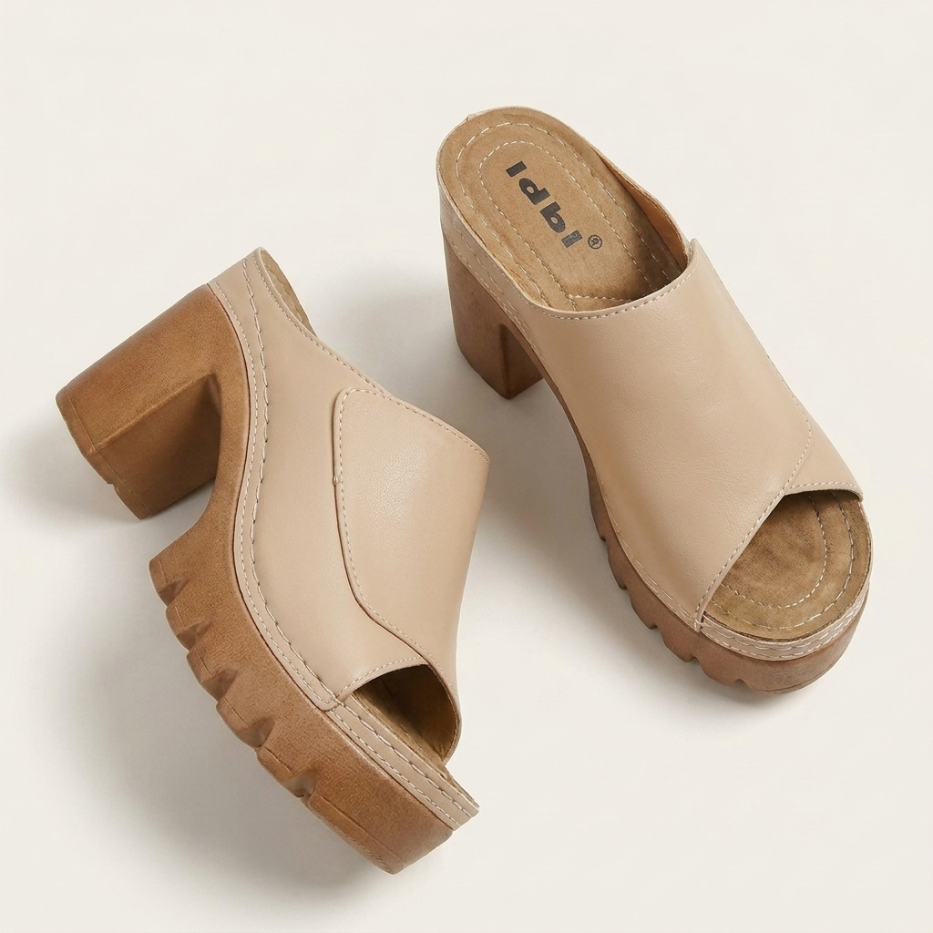 Eviana | Peep-Toe Platform Block Heel Mule Sandal