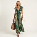 Aya | Lace-Trim V-Neck Baroque Floral Patchwork Maxi Dress