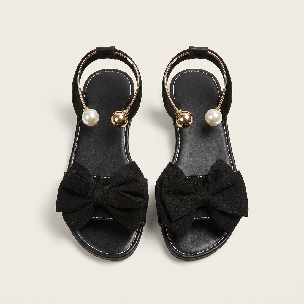 Ivy | Bow & Pearl-Trim Flat Slide Sandal