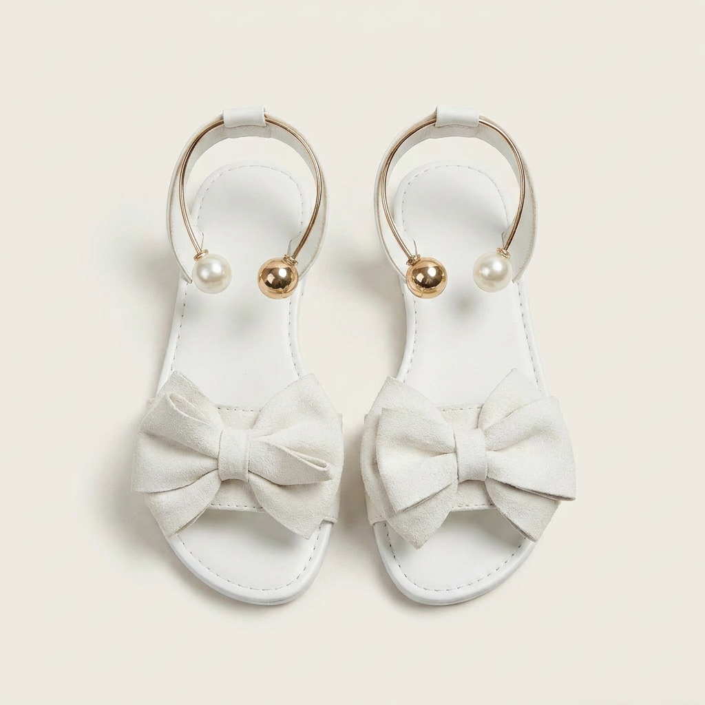 Ivy | Bow & Pearl-Trim Flat Slide Sandal