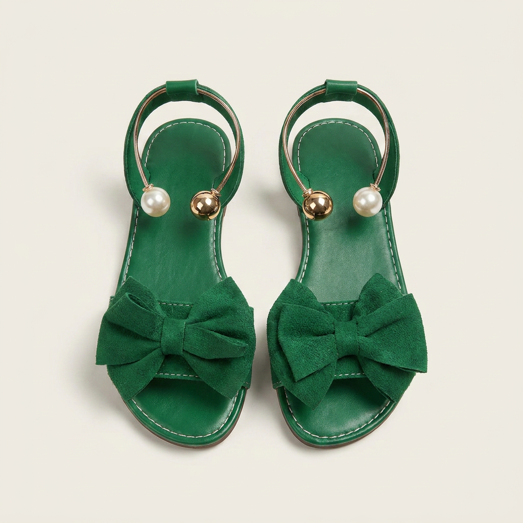 Ivy | Bow & Pearl-Trim Flat Slide Sandal