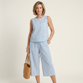 Brisa | Striped Sleeveless Top & Wide-Leg Capri Pants Two-Piece Set