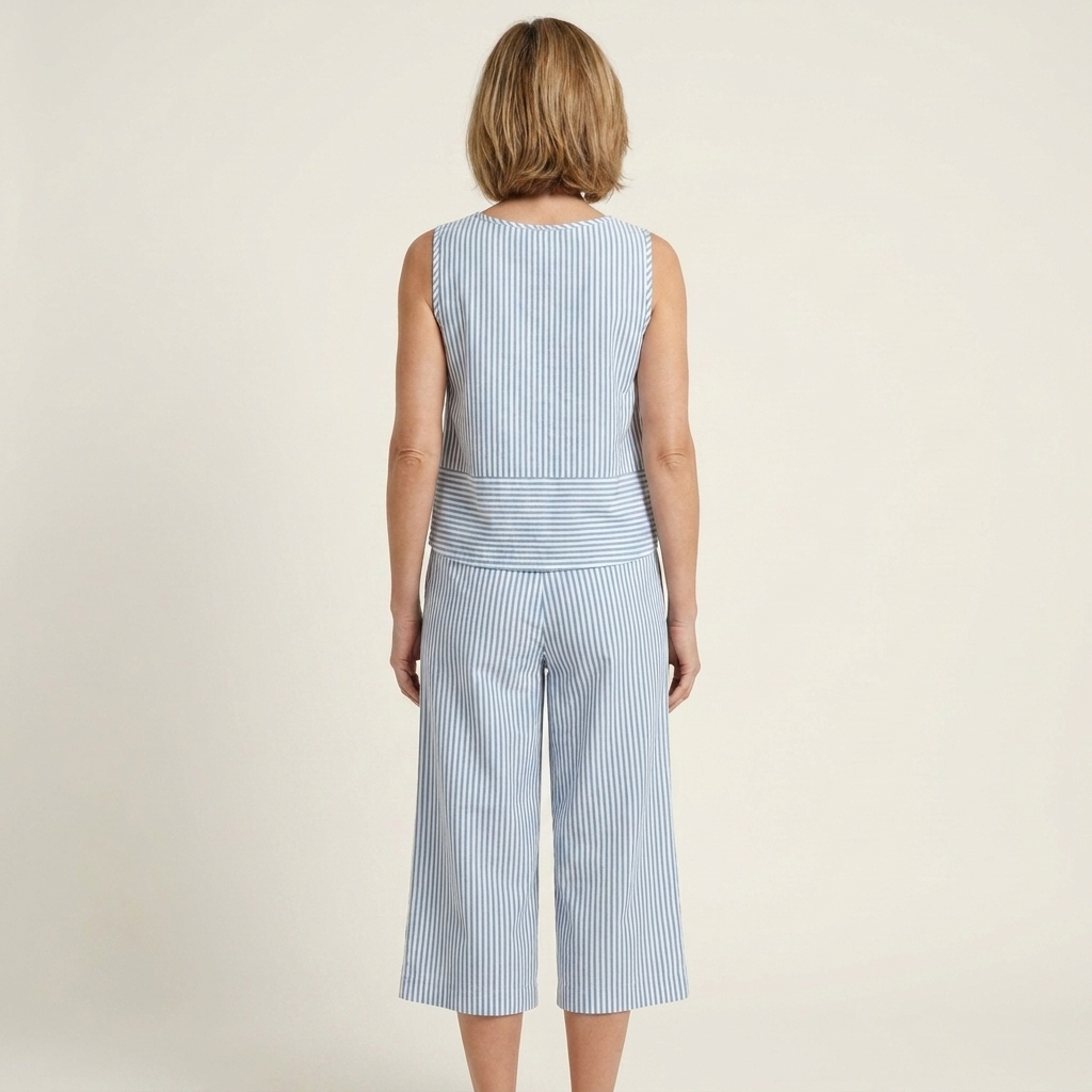 Brisa | Striped Sleeveless Top & Wide-Leg Capri Pants Two-Piece Set