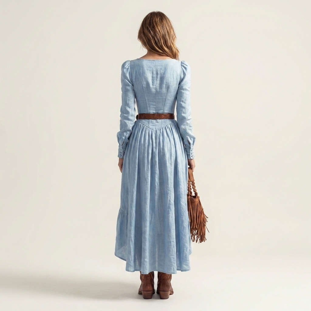 Graziella | Scoop-Neck Corset-Bodice Long-Sleeve Hi-Low Maxi Dress