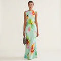 Griselda | Sleeveless Round-Neck Watercolor Floral Fitted Maxi Dress