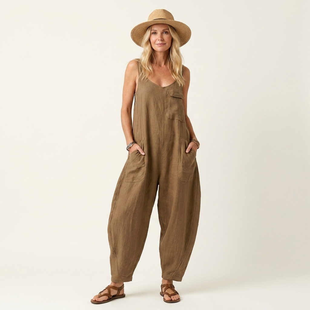 Farrah | Scoop-Neck Drop-Crotch Wide-Leg Jumpsuit with Pockets