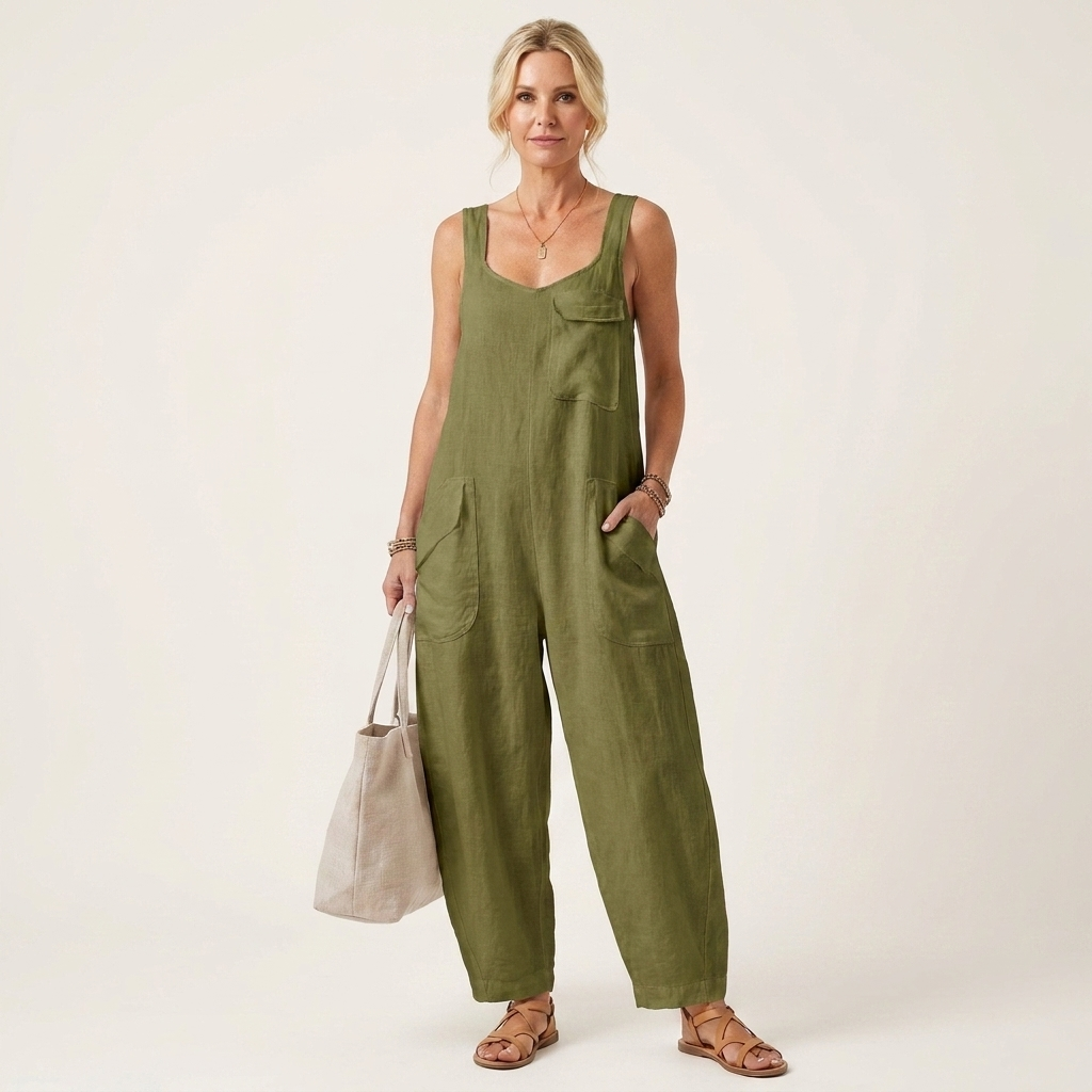 Farrah | Scoop-Neck Drop-Crotch Wide-Leg Jumpsuit with Pockets