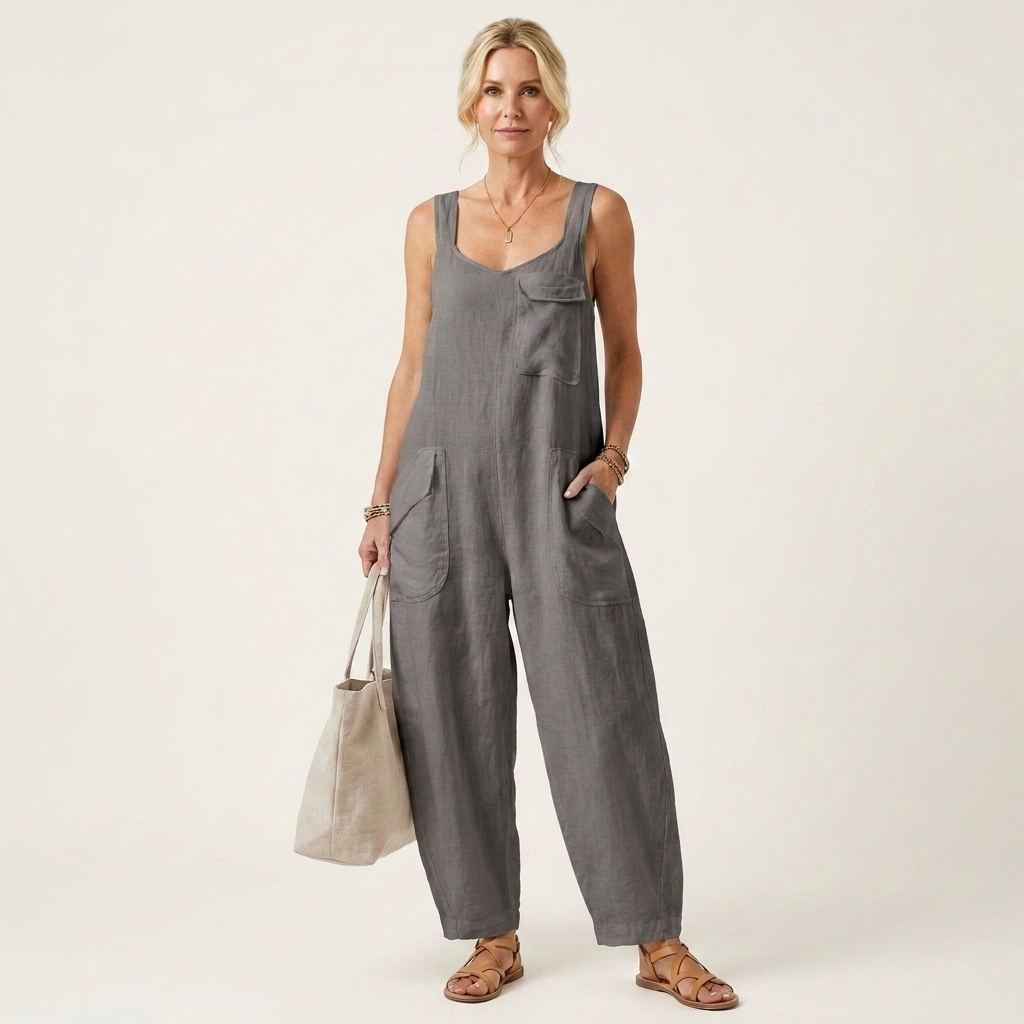 Farrah | Scoop-Neck Drop-Crotch Wide-Leg Jumpsuit with Pockets