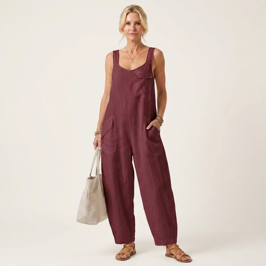 Farrah | Scoop-Neck Drop-Crotch Wide-Leg Jumpsuit with Pockets