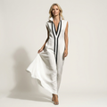 Tamarah | Collared V-Neck Contrast Trim Sleeveless Maxi Dress